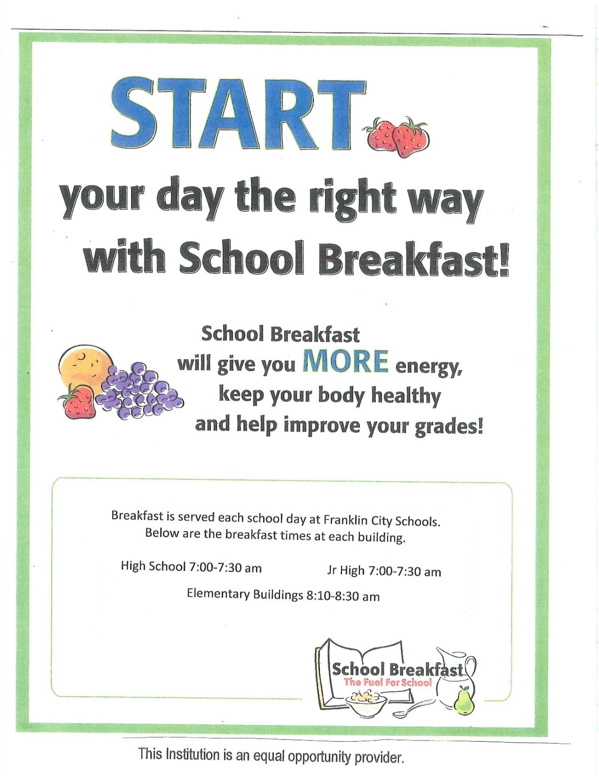 START your day the right way with School Breakfast! poster